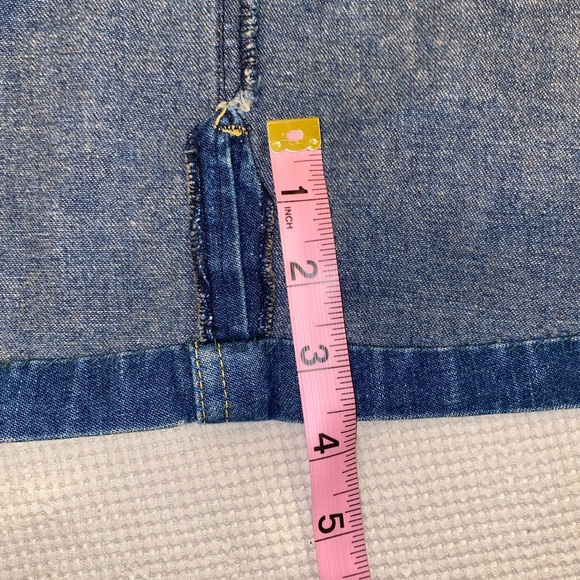 RARE VINTAGE 80s DENIM SKIRT SIZE 16 PETITE 100% COTTON MEDIUM WASH POCKETS - Picture 11 of 13